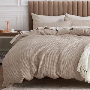 Bedsure Cotton Duvet Cover Set - 100% Cotton Waffle Weave Khaki Duvet Cover